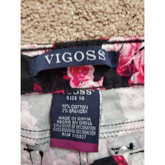 Vigoss Girls Youth Elastic Waistband Pink Floral 5 Pocket Capri Pants Size 10 - Picture 2 of 11